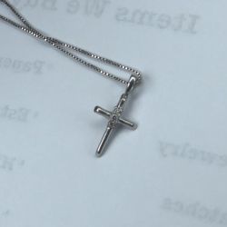 Silver Cross Pendant With 3 Diamonds & Silver Chain