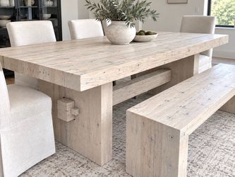 West Elm Emmerson 72” Reclaimed Pine Dining Table & Bench | Custom Refinished Natural Wood Finish