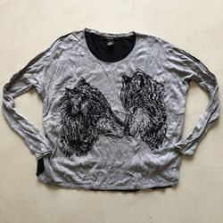 DKNY Sweatshirt Women’s Size Small Long Sleeve Gray Black Wolf 