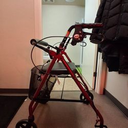 Walker Drive ❣️Brand Foldable Walker, Great Brakes 💺  Storage + Add On; Premium  Metal Wire Basket + Ruby Red  Metallic Paint! Nice!!!! 