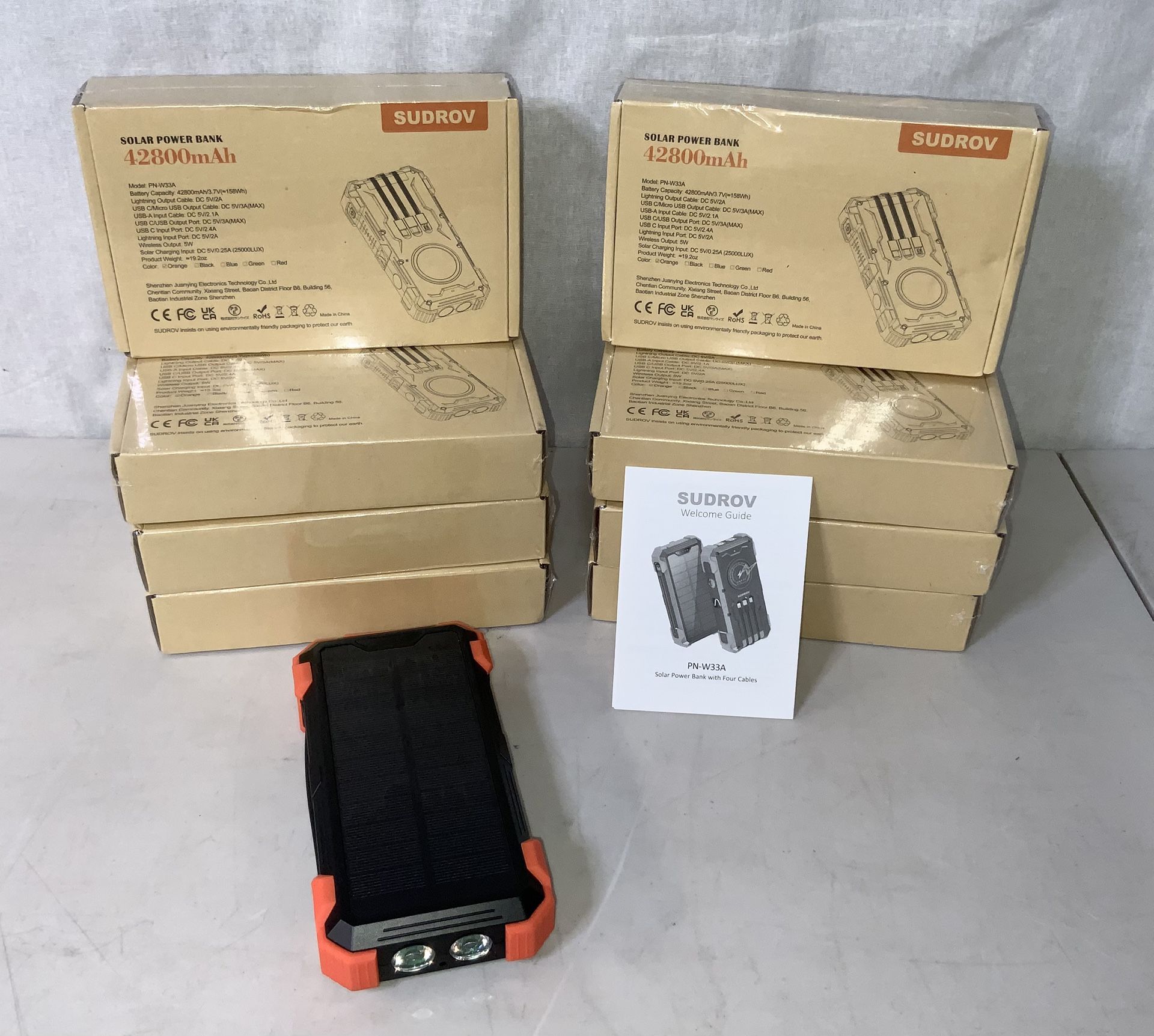 Sudrov Solar Charger Power Bank, 42,800 Mah, Wireless Portable Charger With USB-C IPhone Micro USB Ports, Flashlight, Outdoor Waterproof, NEW!