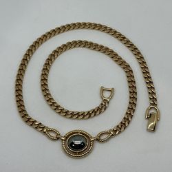 Vintage Signed Louis Feraud Paris Gold Tone 18" Necklace with Hematite Pendant