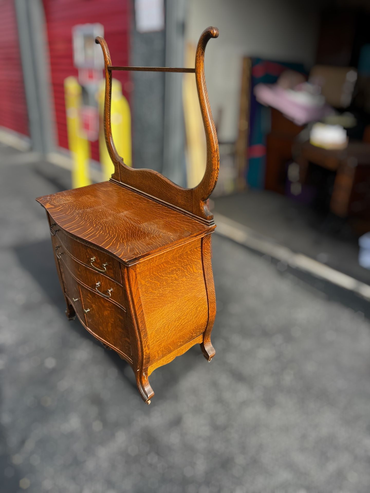 Antique Tiger Oak Serpentine Buffet