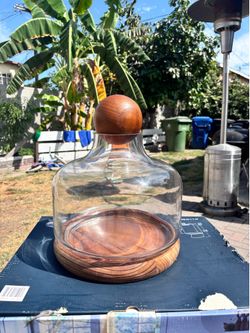 Decor Glass terrarium  wood base and a wooden ball stopper