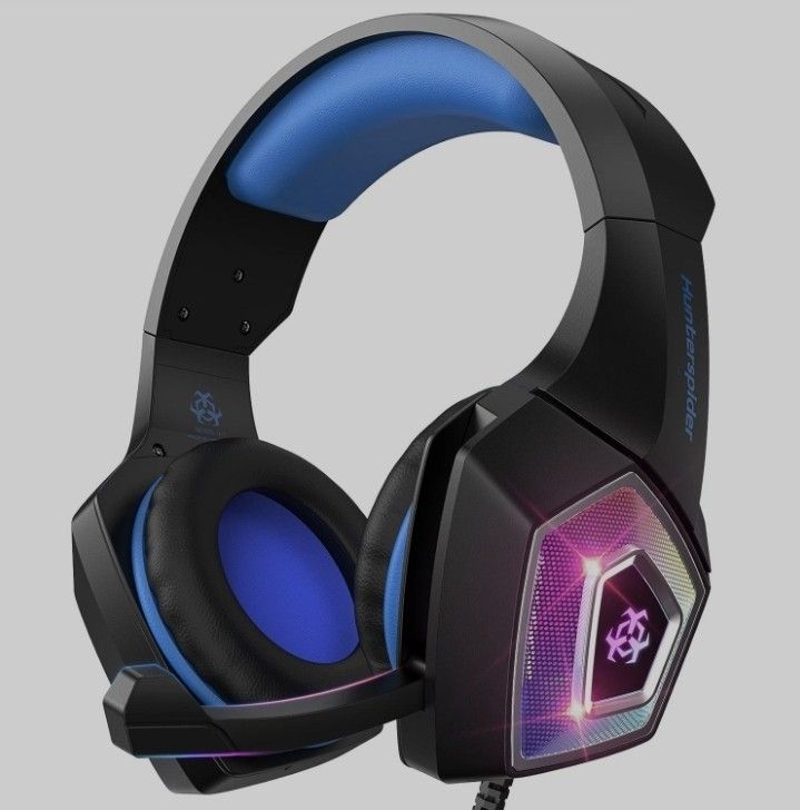 Hunterspider Gaming Headset Headphones for PS4 PS5 Switch Xbox One PC with Microphone, Noise Reduction 7.1 Surround Sound & 7 RGB Light (Blue)