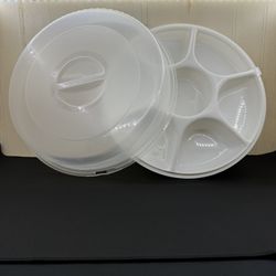 Divided Veggie Fruit Chip & Dip Party Serving Tray Locking Lid 14"