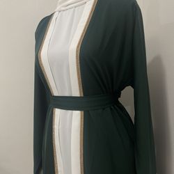 Beautiful 4 Pc. Dark Emerald Green Abaya/Kimono