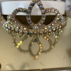 Vintage 1960s gold color tiara matching headband and rhinestones