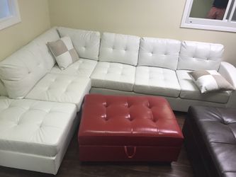 White bonded leather sofa sectional