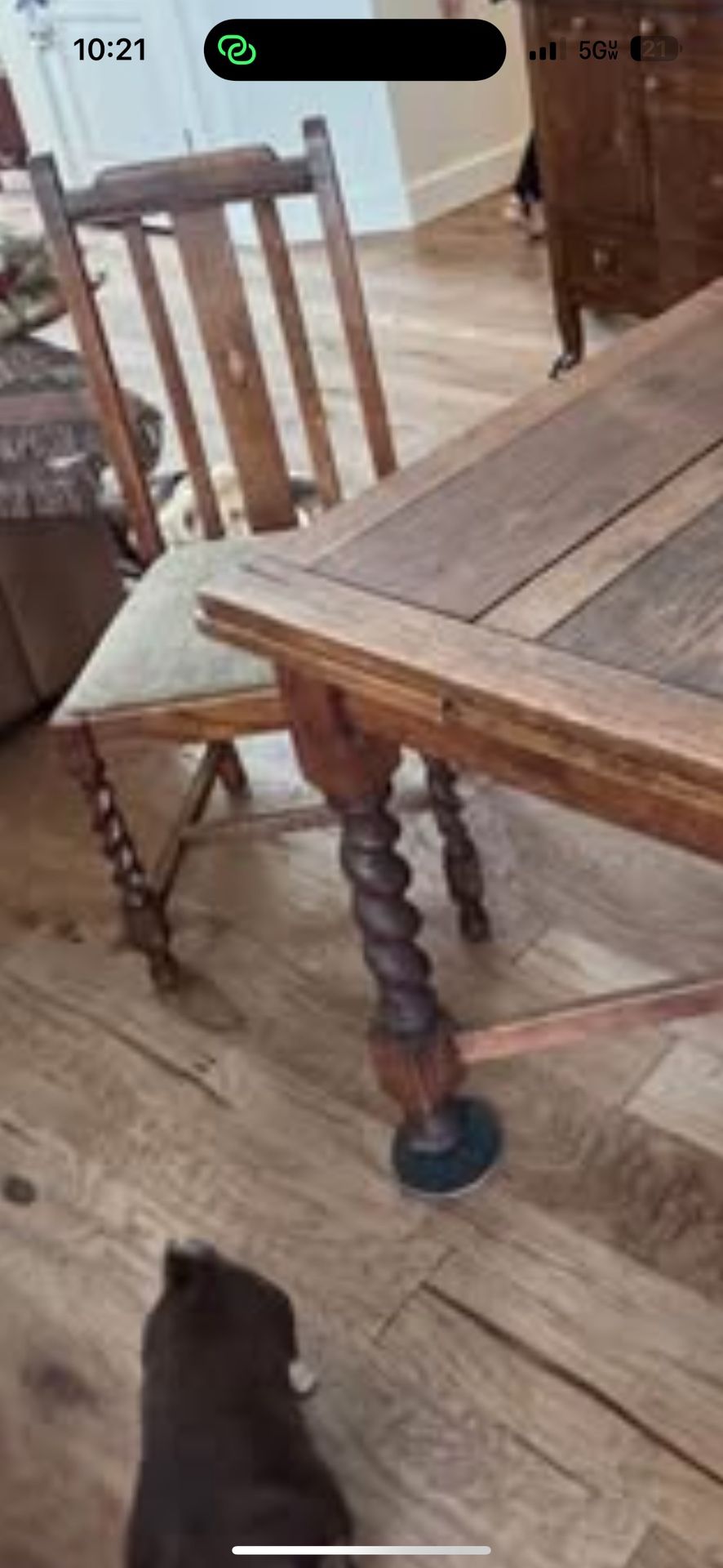 Antique Expanding Pub Kitchen Table Barley Twist Legs Quarter sawed Tiger Oak with all 4 chairs!