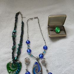 Costume Jewlery, Necklaces, Earrings, Ring, 2 Bracelates, 3 Watches