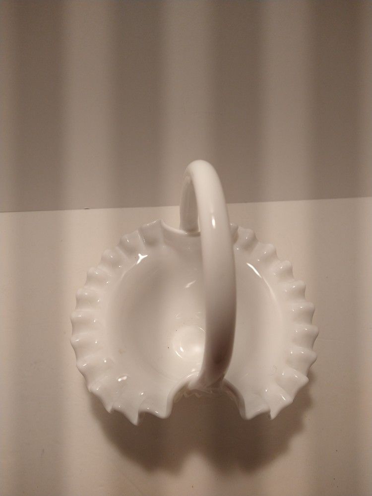 Vintage Fenton Small Milk Glass Hobnail Glass Basket