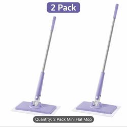 2 Pack Mini Flat Mop, Compact Cleaning Mop for Kitchen Countertop, Glass & Bathroom, Small Space Cleaning Tool, Works with Mop Cloth & Disposable Pads