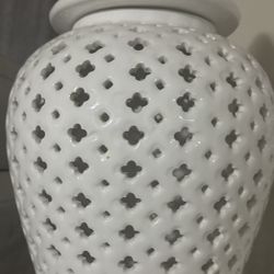 One(1). 18in Pierced Ceramic Jar