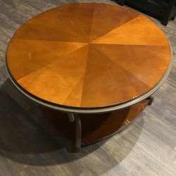 Round Wood and Metal Coffee Table 