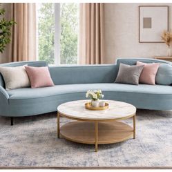 Beautiful Designer Light Blue Curved Velvet Sofa