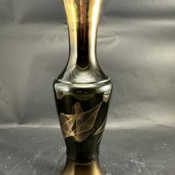 MCM Smoked Green Glass & Atomic Gold Bud Vase Wheatonware 11”  