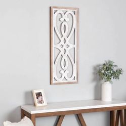 🤍 Heart & Fleur Wood Panel Wall Decor – White & Natural – New