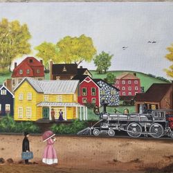 11" × 14" Original Unframed, Oil Painting,  Primitive Art Work