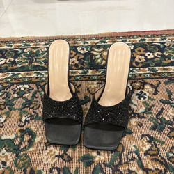Black Sparkly Glitter Mules - Size 40 (Women's 9) 