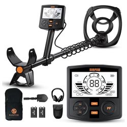 Metal Detector for Adults Professional - High Accuracy with 12" Waterproof Coil, 2x Backlit LCD Display, Advanced DSP Chip, 5 Modes, Adjustable Length