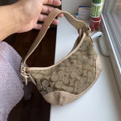 COACH Mini Tan Logo Canvas Hobo Bag