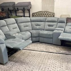New Reclining Sectional.  Grey Velvet Fabric.  105” X 105” X 40”H.  Free Delivery!