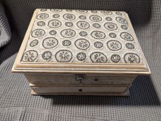 Embellished Wooden Jewelry Box with Mirror & Drawer
