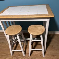 3PC TABLE w/TILE TOP & 2 STOOLS