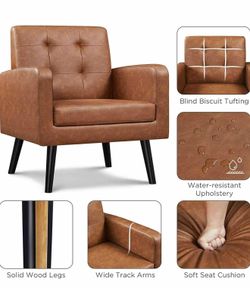 Accent Chair, PU Leather Modern Upholstered , Retro Brown J-14