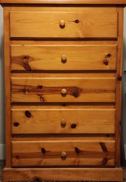 Solid Knotty Pine 5-Drawer Tallboy Dresser / Chest