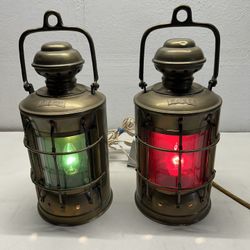 VTG Port & Starboard Brass Lanterns Boat Ship Maritime Electric LIGHTED Bar Ware
