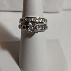 Sterling Silver Clear Square-Cut Cubic Zirconia Ring Set - Size 7 (Sizable)  Pics Up U Must Pick Up Or Best Offer 
