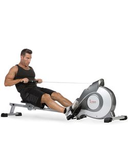 Sunny Health & Fitness Magnetic Rowing Machine with Extended Slide Rail, Full-Body Workout, Low-Impact, Optional Premium Water Motion