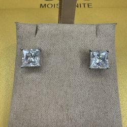 Moissanite Square Princess Earrings – 4ct, S925, GRA VVS1