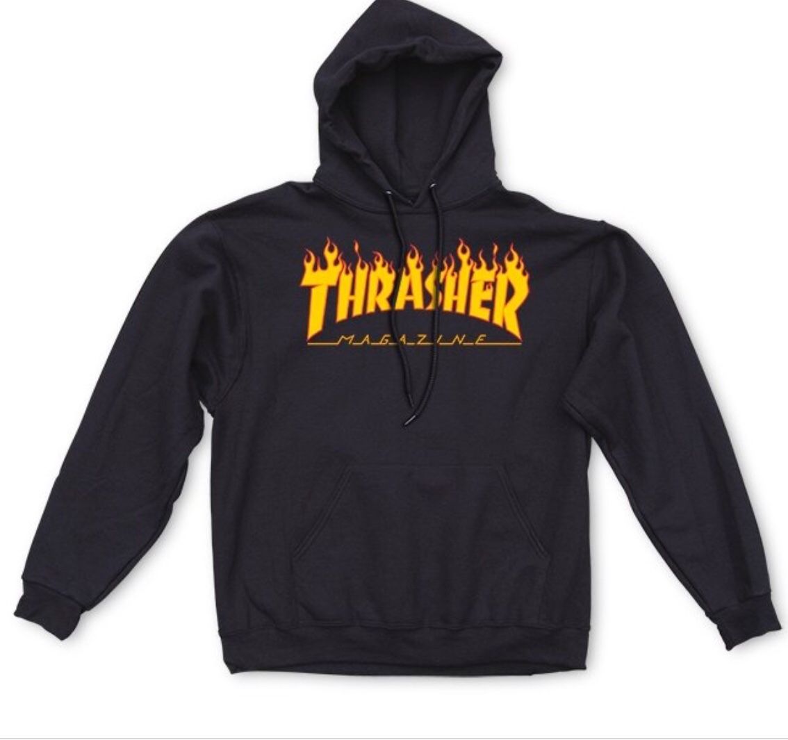 Brand New Flame Fire Logo Thrasher Hoodie Jacket Sweatshirt Black Orange Size Medium Men DS