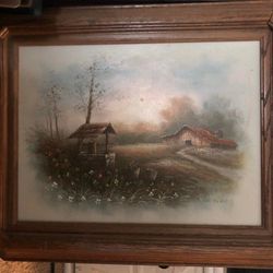 Farm House With Well Scenic Framed Picture