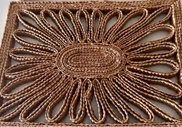 Set of 4 vintage woven raffia sun flower design trivets/ wall hangers boho  8” x 6”  Great condition  I have two sets of 4 available  $20 each set of