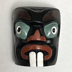 First Nations Inuit Canada Boma Pearlite Hand Painted Carved Head Figure Totem Pole Mask