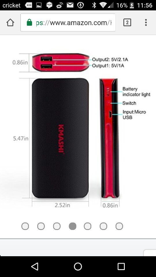 KMASHI 10,000mAh External Battery Power Bank, Portable Charger Backup Pack For iPhone, Android and more