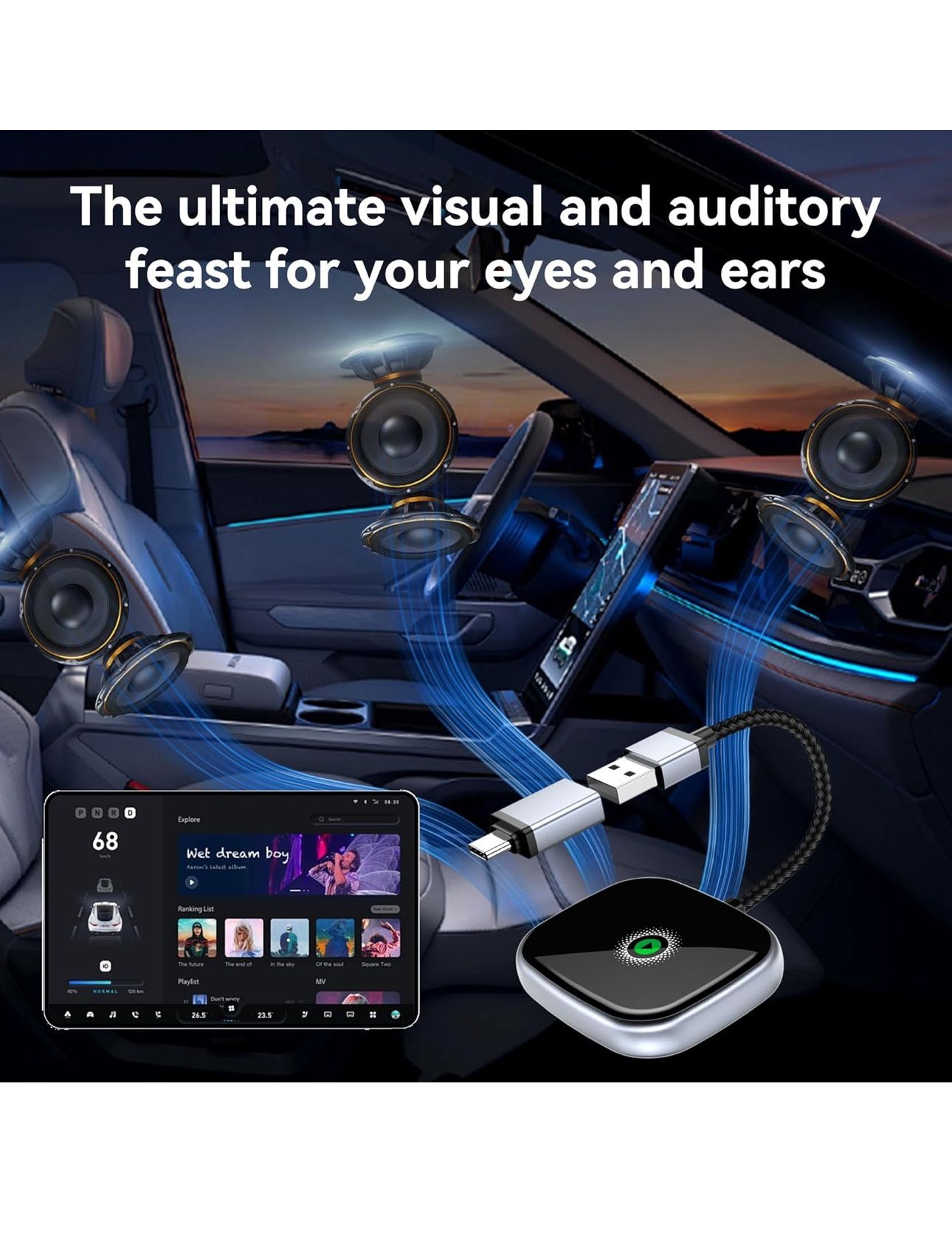 Wireless CarPlay Adapter, Wireless Car Screen Adapter for iPhone-Easily Upgrade Wired CarPlay to Unwired Connectivity, Includes USB-A to USB-C Dongle,