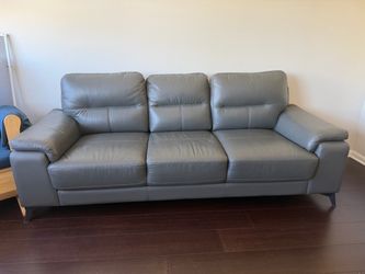Gray Leather 3-Seat Sofa