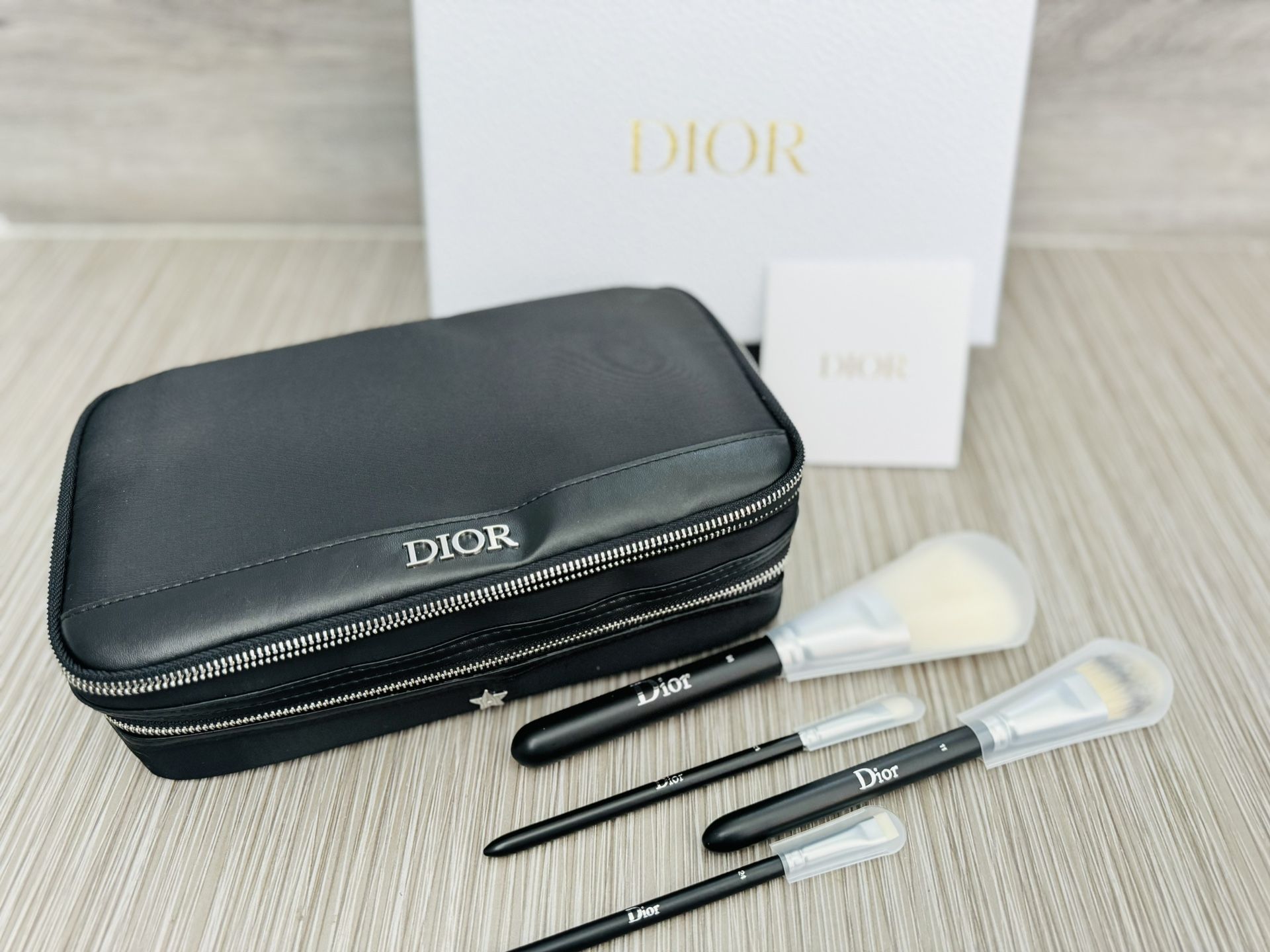 Dior Exclusive Makeup Cosmetic Bag Travel Vanity Case with Backstage Makeup Brush Set
