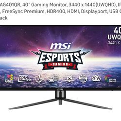 MSI MAG401QR, 40" Gaming Monitor, 3440 x 1440(UWQHD), IPS, 155Hz, FreeSync Premium, HDR400, HDMI, Displayport, USB C, Tilt,Black