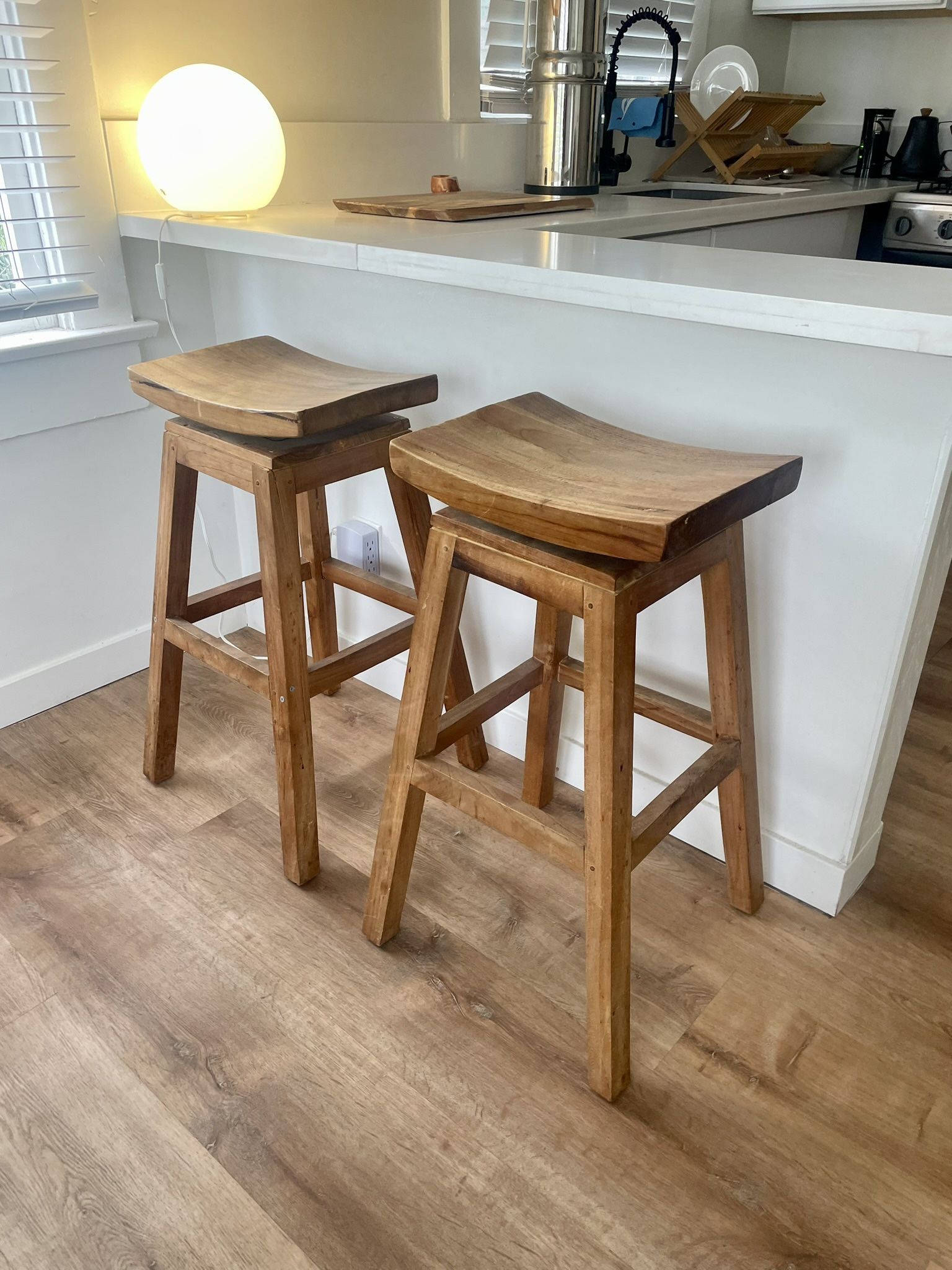 Pair Of Teak Swivel Barstools 