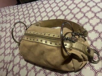 Kathy Van Zeeland Beige Studded Hobo Shoulder Bag