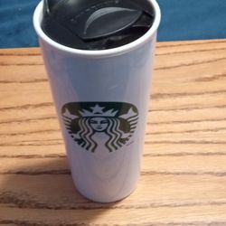 Starbucks Coffee Siren Mermaid Green Logo White Ceramic 16oz Tumbler with Lid