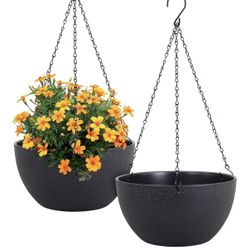 12 inch Large Hanging Planters for Indoor Outdoor Plants, 2 Pack Hanging Flower Pots with Drainage Holes and Chain for Garden Porch, Plastic Hanging B