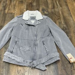 Levi's Acid Wash Cotton Sherpa Oversized Jacket Gray