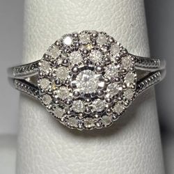 .925 Sterling Silver .25ctw Genuine White Diamond Cluster Ring Size 8